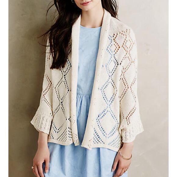 ANGEL OF THE NORTH ANTHROPOLOGIE Graduated Diamonds Cardigan Off White Size XS - Picture 1 of 13